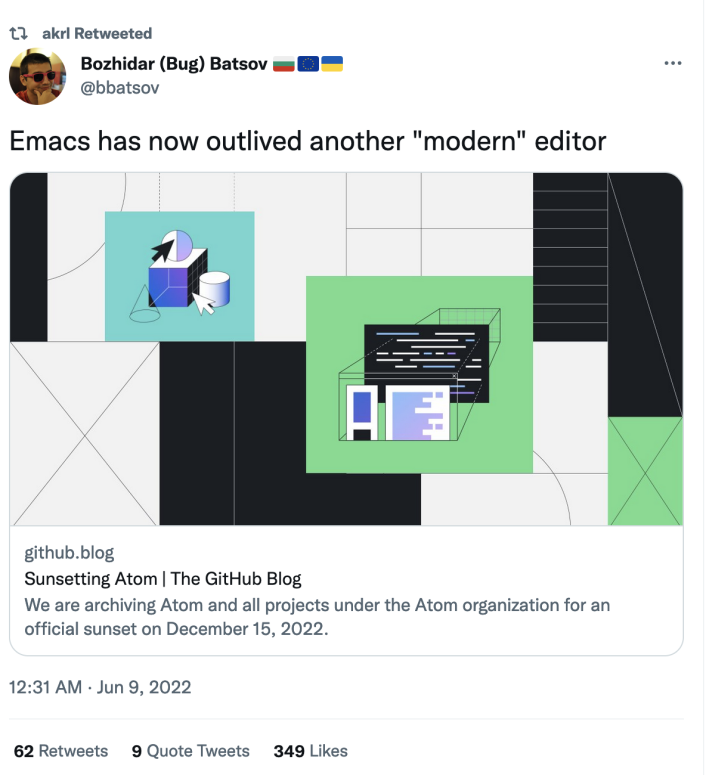 Emacs has outlived another modern editor